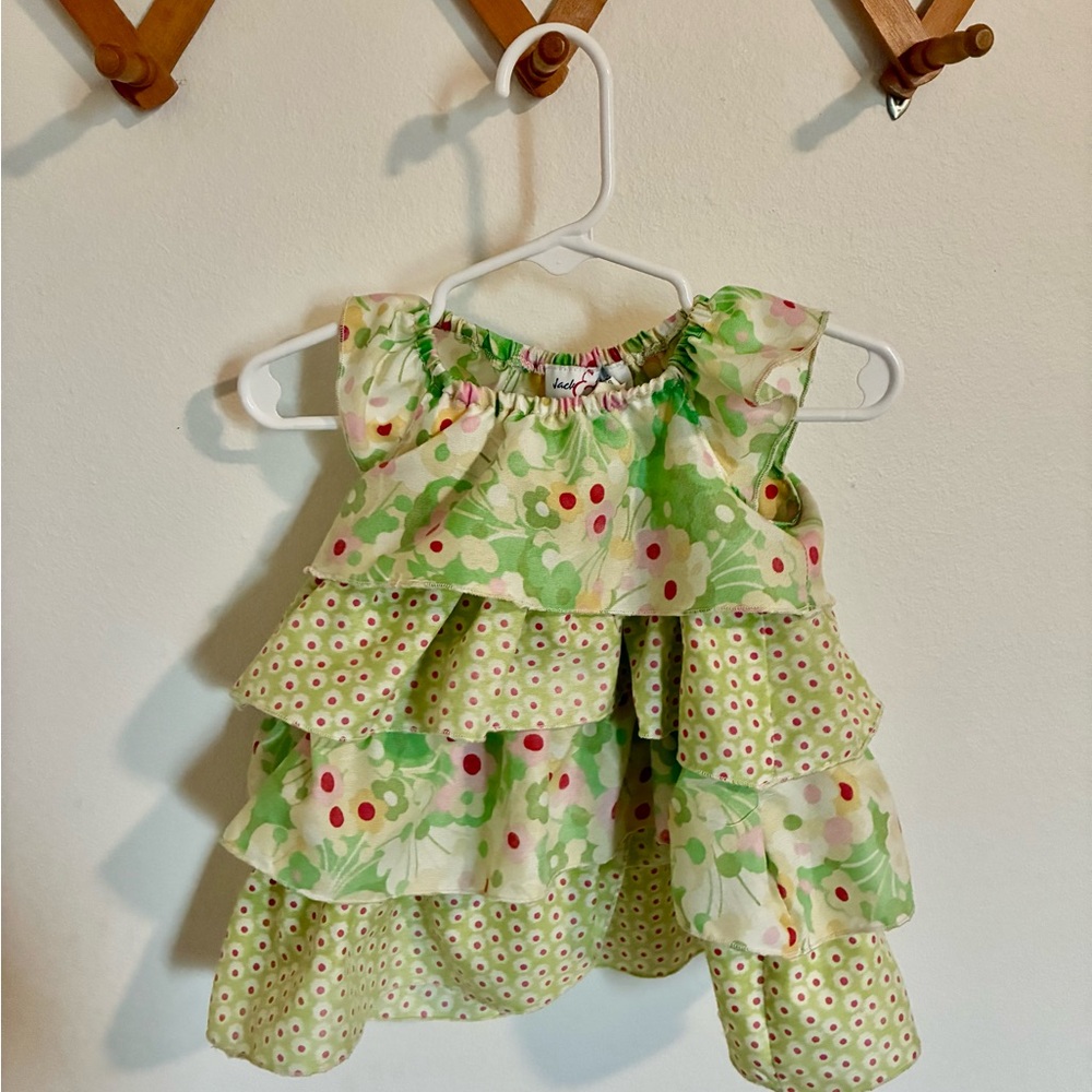Jack and Teddy Vintage Floral Ruffle Baby Dress 9 Month